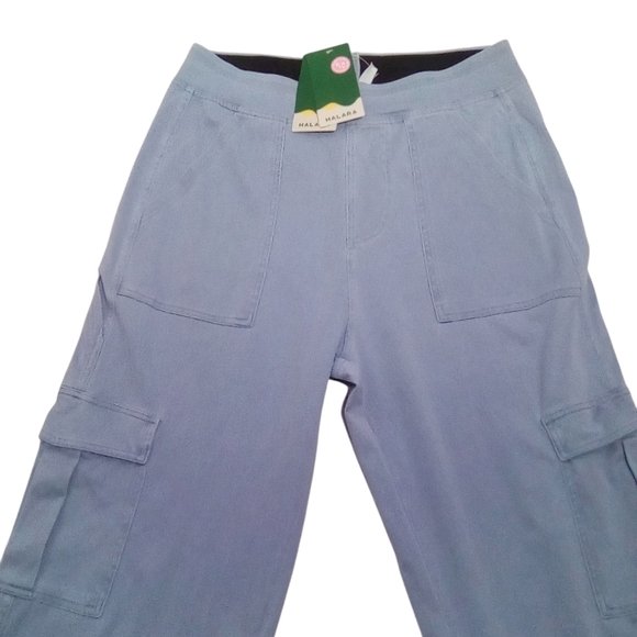 Halara Magic Mid Rise Straight Leg Stretchy Knit Cargo Jeans Light Blue L - Picture 5 of 11